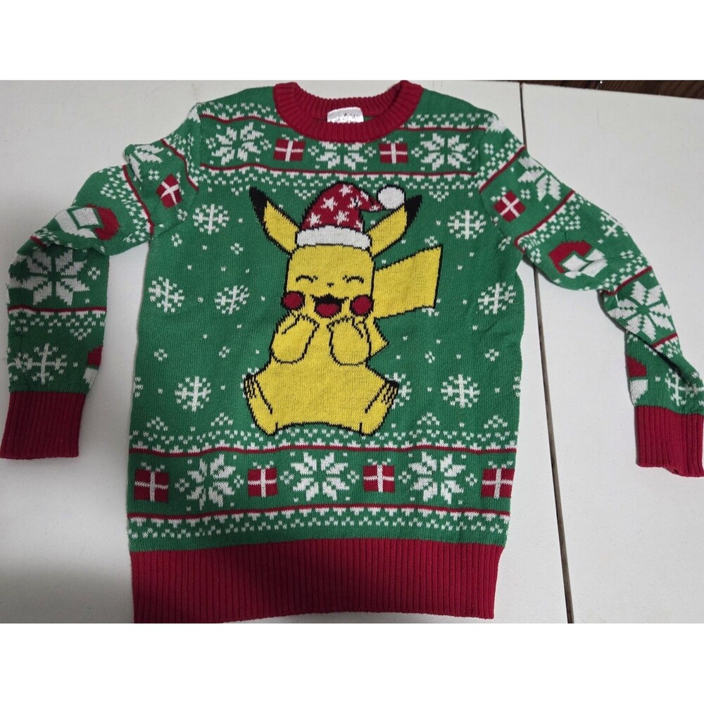 Pokemon Pikachu Ugly Christmas Sweater Green Kids Youth Medium 8 Hybrid Knit